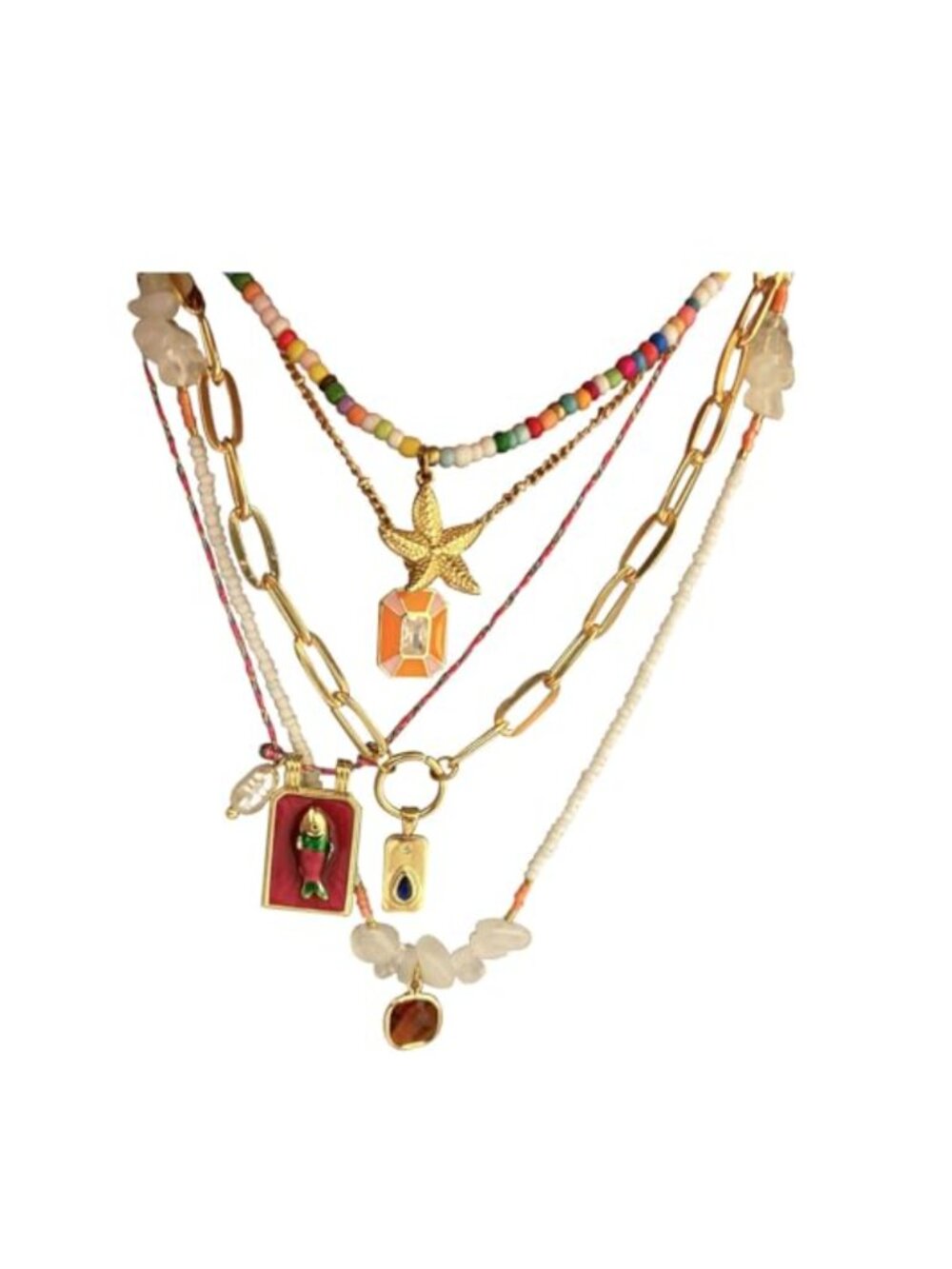 Bohemian 5-Layer Beaded Starfish Pearl Necklace Set Alloy Handcrafted